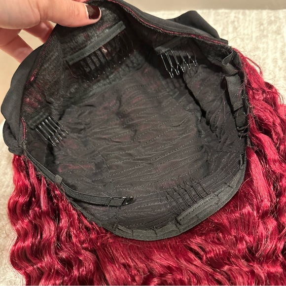 20” Burgundy 99J Deep Wave Headband wig 100% Human Hair 150% Density It#SD - Picture 8 of 12